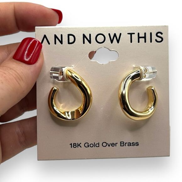 NWT Macy's 18K Gold Over Brass C Hoop Chunky Earrings And Now This NEW - Picture 4 of 7